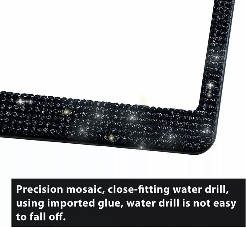 2 LUXURY Made with SWAROVSKI CRYSTAL Metal License Plate Frame Cap Diamond Black