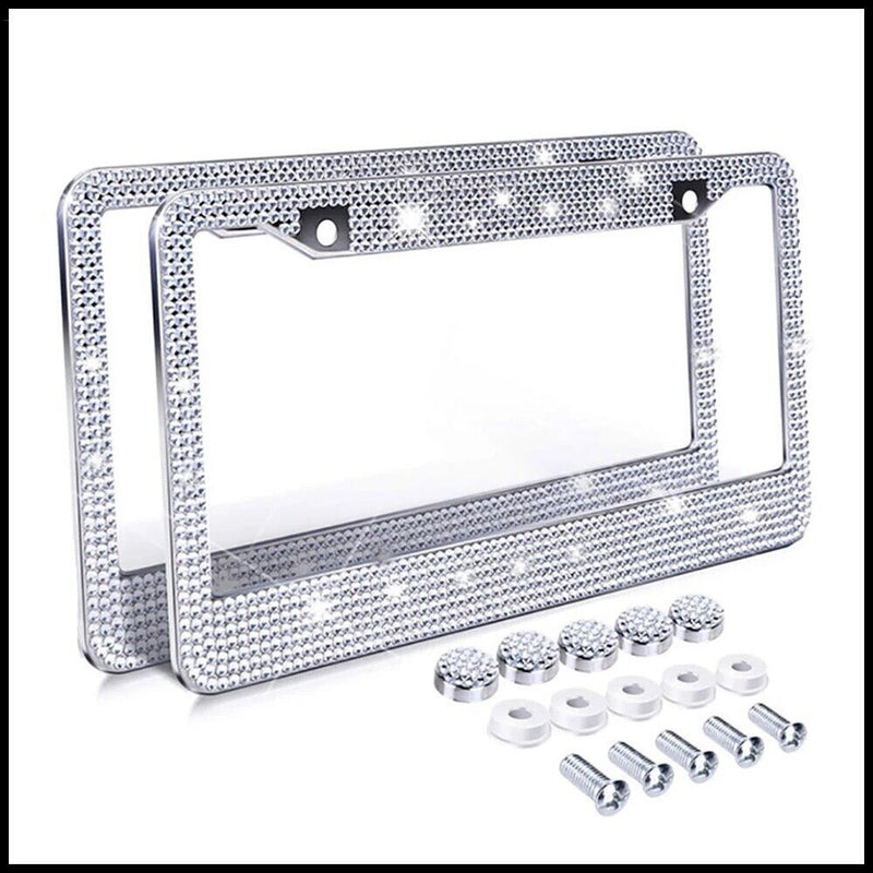 USA 2PCS Bling License Plate Frame Glitter Crystal Sparkling Rhinestone Tag