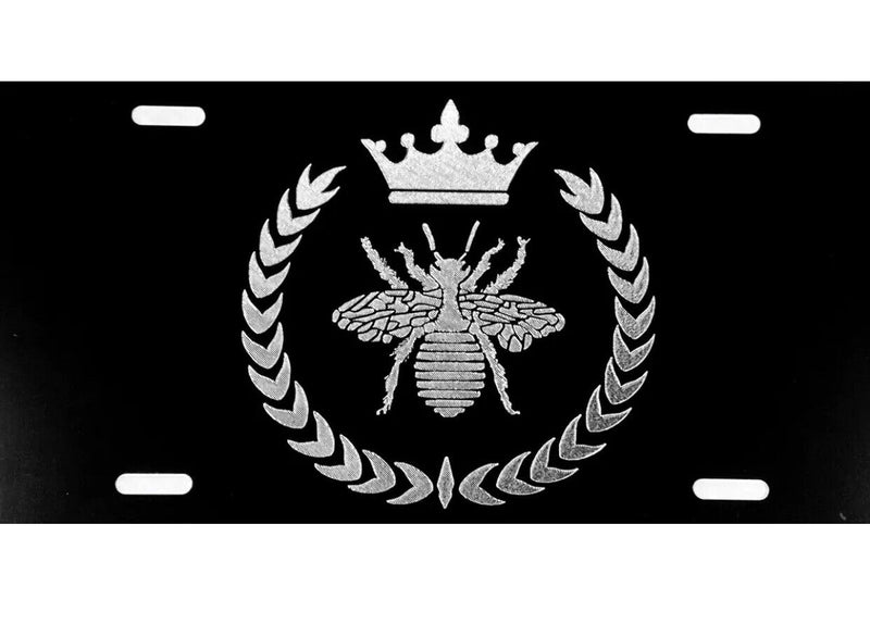 Queen Bee Car Tag Engraved Etched on Gloss Black Aluminum License Plate GIFT