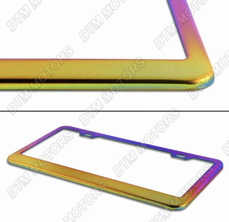 2 x Stainless Neo Chrome Car License Plate Frame Cover Holder Front+Rear US Size