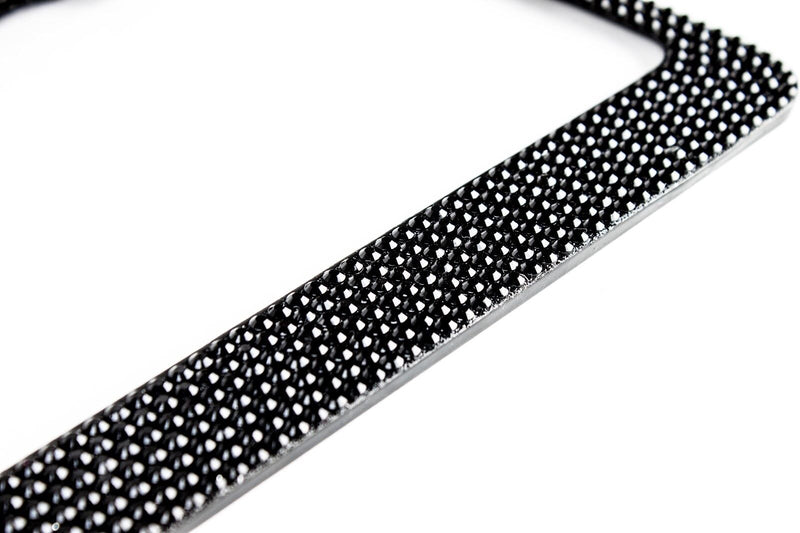 7 Rows Black Bling Diamond Crystal Rhinestone License Plate Frame w/ 2 Screw Caps