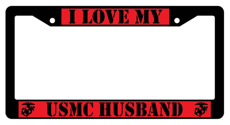 Black License Plate Frame I LOVE MY USMC HUSBAND (RED) Auto Accessory  Mod-GRAPH9856236-3768