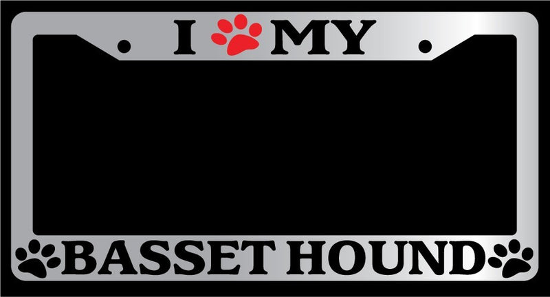 Chrome License Plate Frame I Heart My Basset Hound (Paw) Auto Accessory 268  Mod-GRAPH9856236-4700