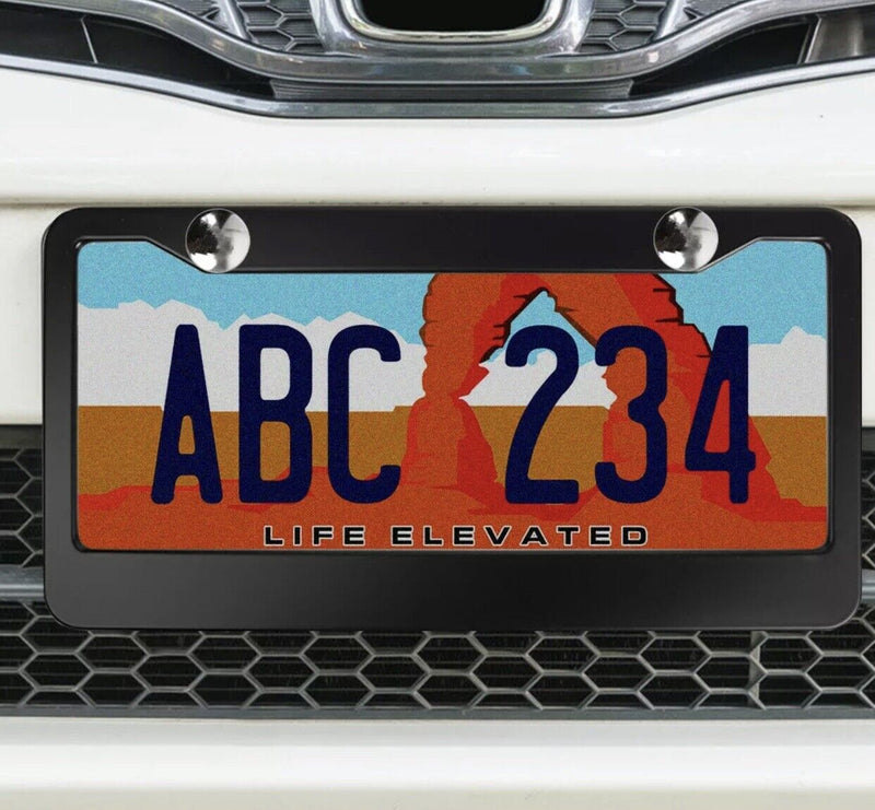 2Pcs Black Metal License Plate Frame Cover Screw Caps Stainless Steel New v1