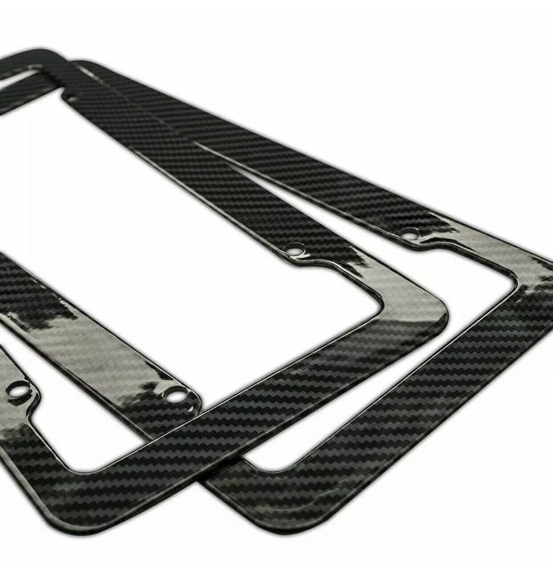 Car Black Carbon Fiber Look Front & Rear License Plate Frame Cover Universal