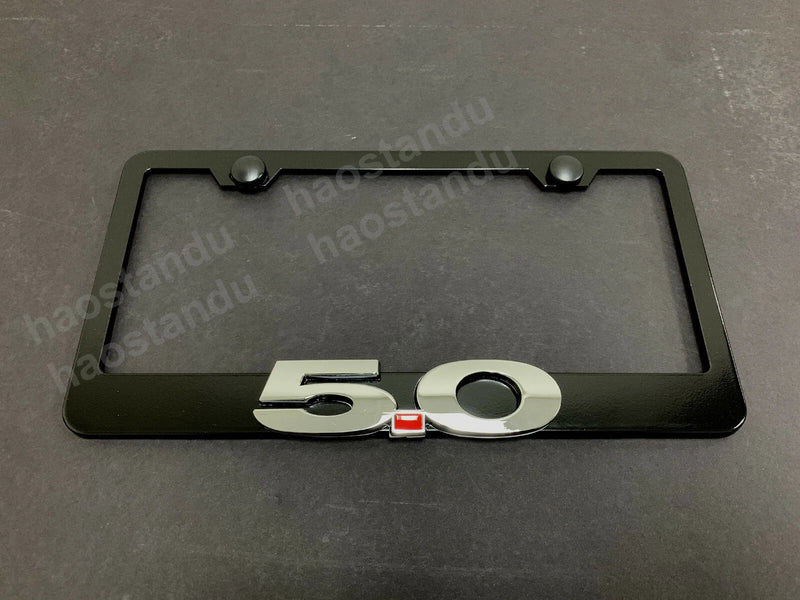 1x 5.0 For Mustang 3D Emblem Black Stainless License Plate Frame + Screw Caps, 1 Year Manufacturer Warranty