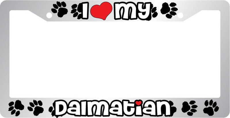 Chrome License Plate Frame I Heart My Dalmatian Auto Accessory Peticular  Mod-GRAPH9856236-6612