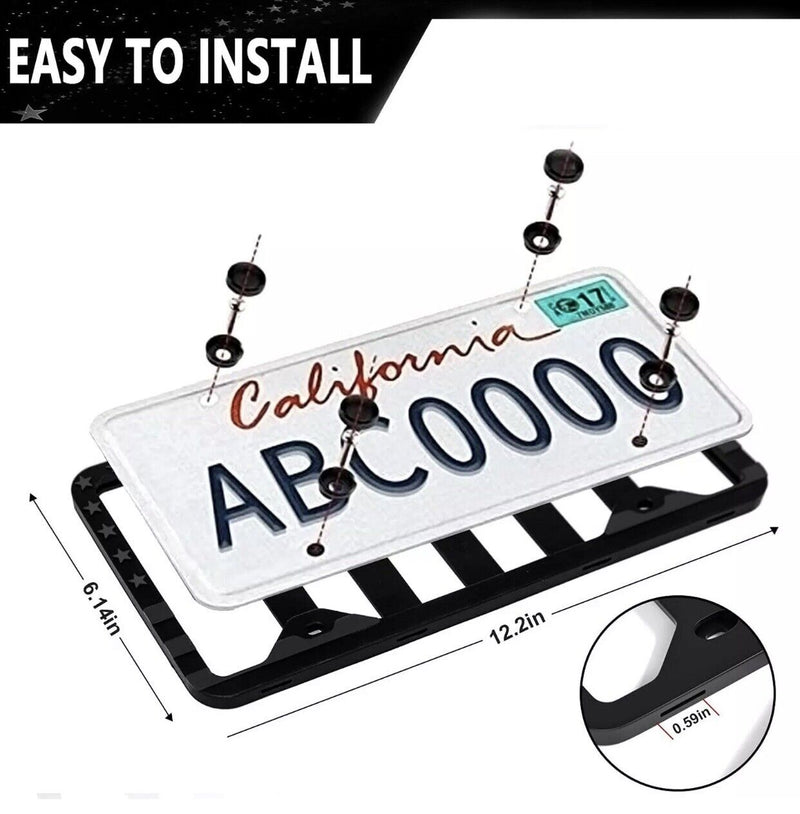 2pack American Flag License Plate Frame Holder- USA Patriotic Silicone Black Tag