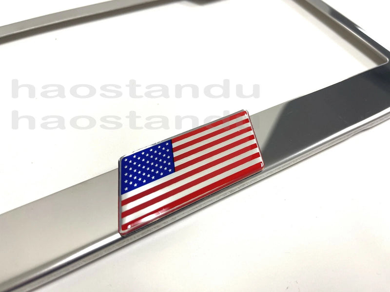 1x US Flag Emblem STAINLESS STEEL Chrome License Plate Frame RUST FREE American
