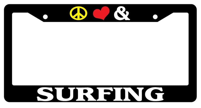 Black License Plate Frame Peace Love And Surfing Auto Accessory Novelty  Mod-GRAPH9856236-2290