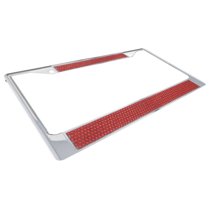 Premium Chrome Red Bling Crystal Diamond License Plate Frame for Car-Truck