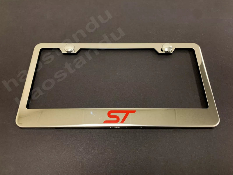 1x "ST" STAINLESS STEEL License Plate Frame RUST FREE + S.Cap Sports-Tuned (red)