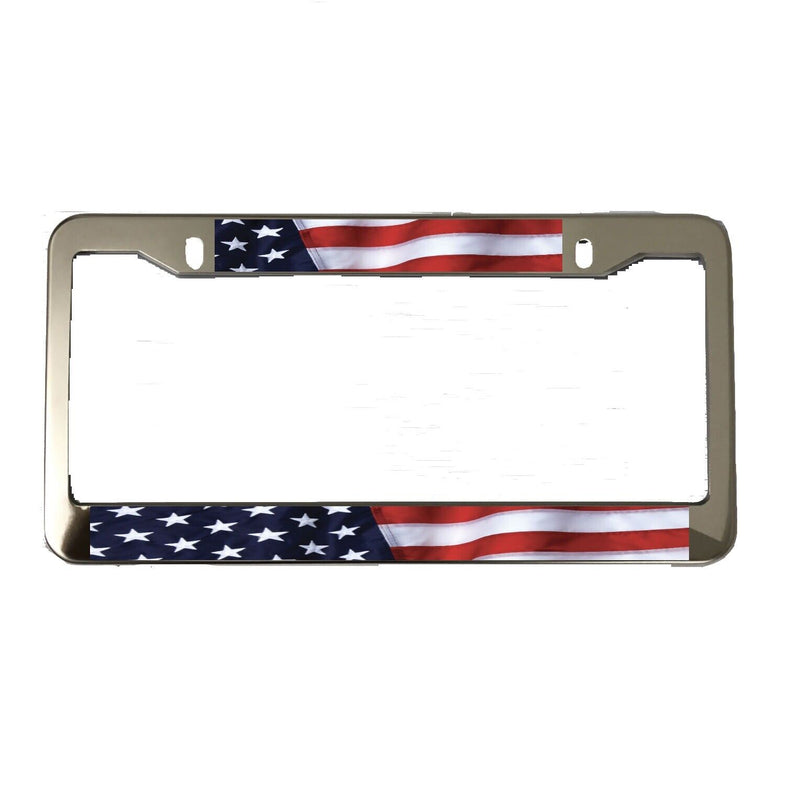 USA US American Flag Mirror Chrome Finish metal License Plate Frame NEW Patroit