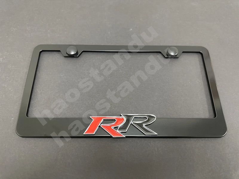 1x "RR" 3D Emblem Badge BLACK Stainless License Plate Frame RUST FREE+S.caps