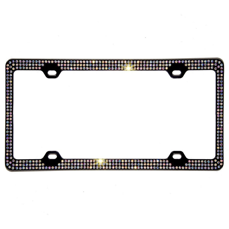 3 Rows Inset Crystal AB Rhinestone on Black License Frame w/ Swarovski Elements