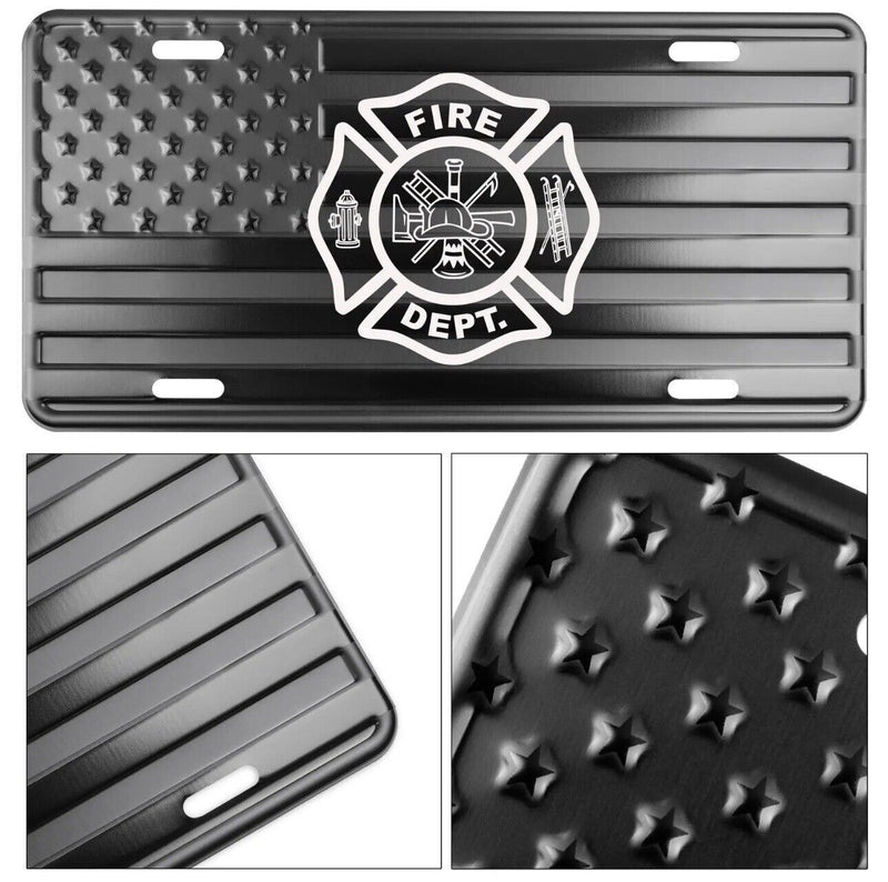 Fire Department Fighters American Flag License Plate Tag Embossed/Laser Etched.