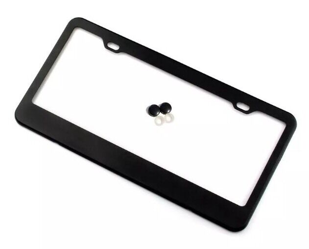 2pcs BLACK STAINLESS STEEL METAL LICENSE PLATE FRAME COVER SCREW CAPS Glossy