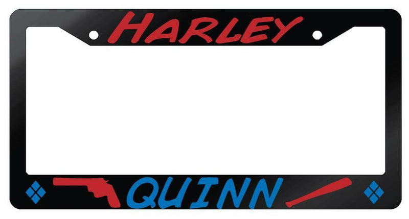 Harley Quinn (Gun/Bat Blue And Maroon) Glossy Black Plastic License Plate Frame  Mod-GRAPH9856236-7070