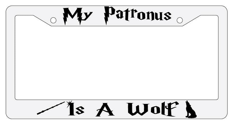 My Patronus is A Wolf White Plastic License Plate Frame Auto Accessory  Mod-GRAPH9856236-3524
