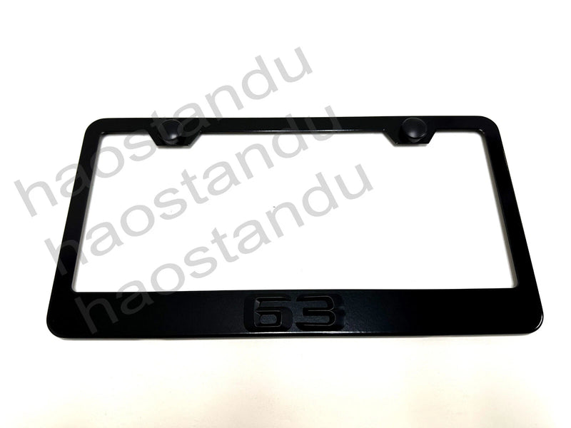 1x Black "63" 3D Emblem BLACK Stainless License Plate Frame RUST FREE + S.Cap