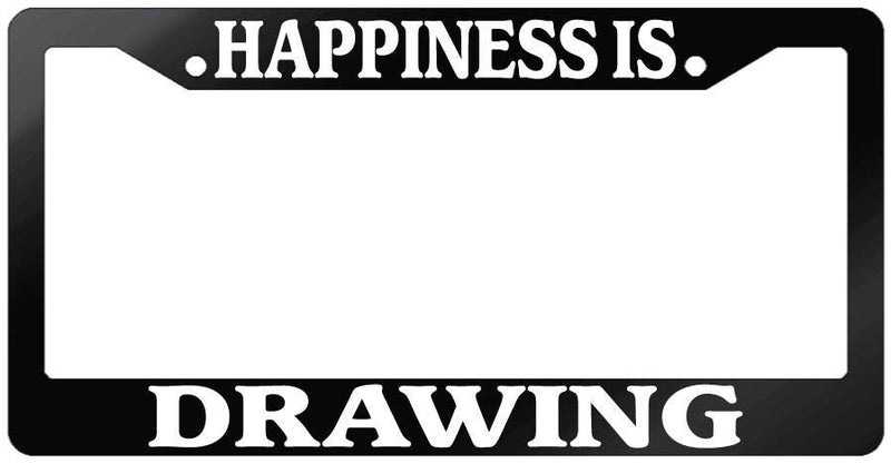 Glossy Black License Plate Frame HAPPINESS IS DRAWING Auto Accessory  Mod-GRAPH9856236-7496
