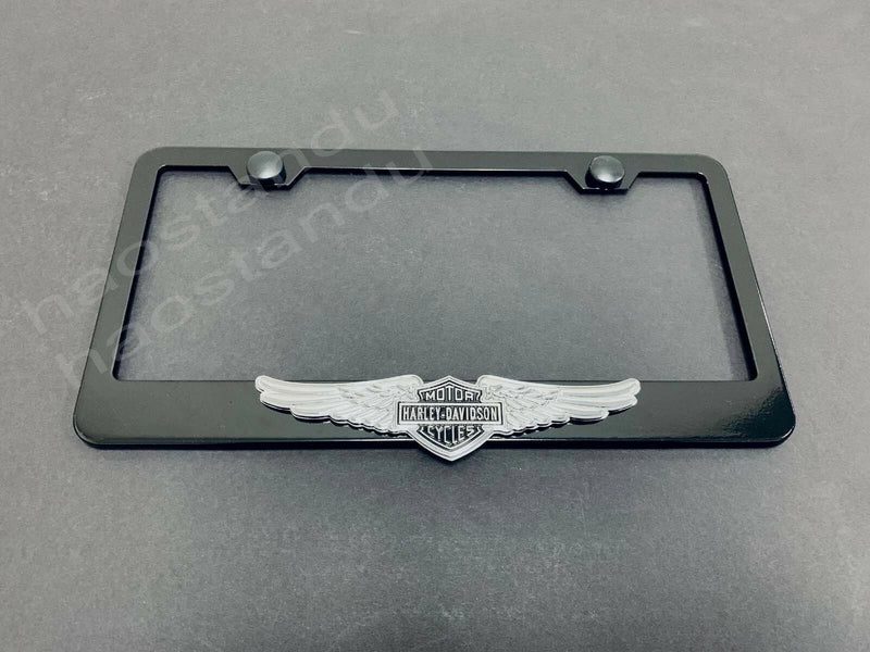 1x For F150 HD 3D Emblem BLACK Stainless License Plate Frame RUST FREE +ScrewCap