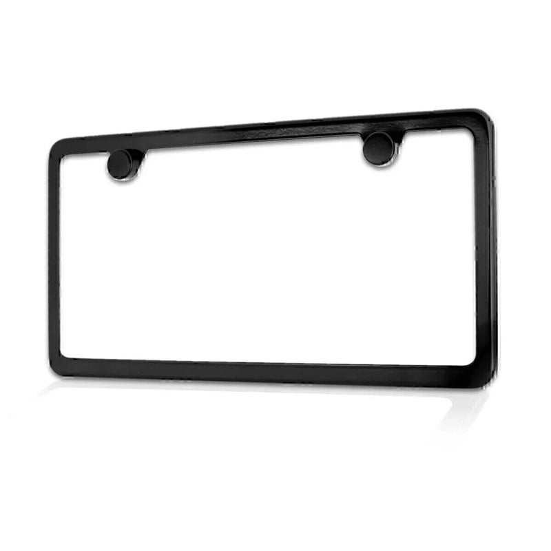 Stainless Steel License Plate Frame w Screw Caps Thin 2 Hole- Silm Black ※