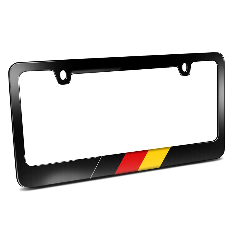 German Flag in Color Sports Racing Stripe Black Metal License Plate Frame