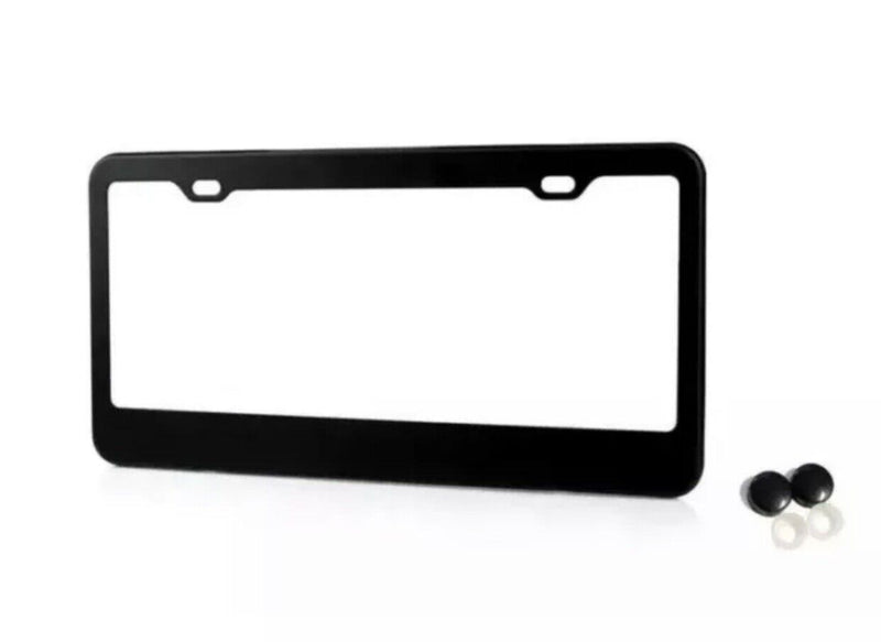 BMW MATTE BLACK STAINLESS STEEL METAL LICENSE PLATE FRAME+SCREW CAPS TAG COVER