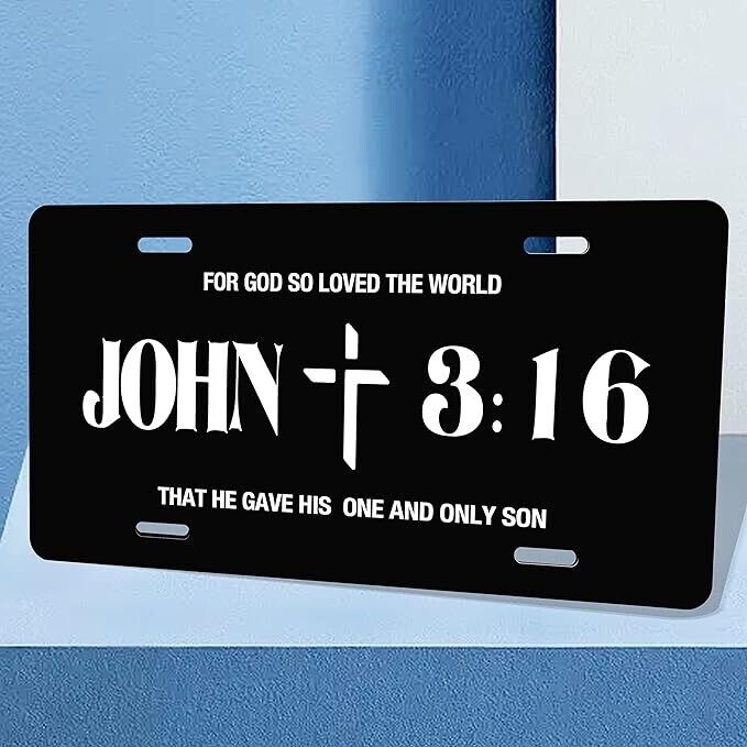 John 3:16 Religious Cross Metal License Plate Including Mounting Hardware