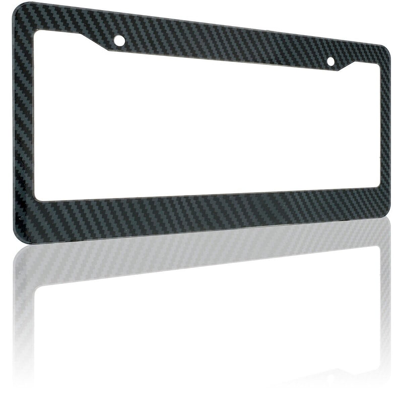 JDM Black Carbon Fiber Look License Plate Frame Cover With Screw Caps