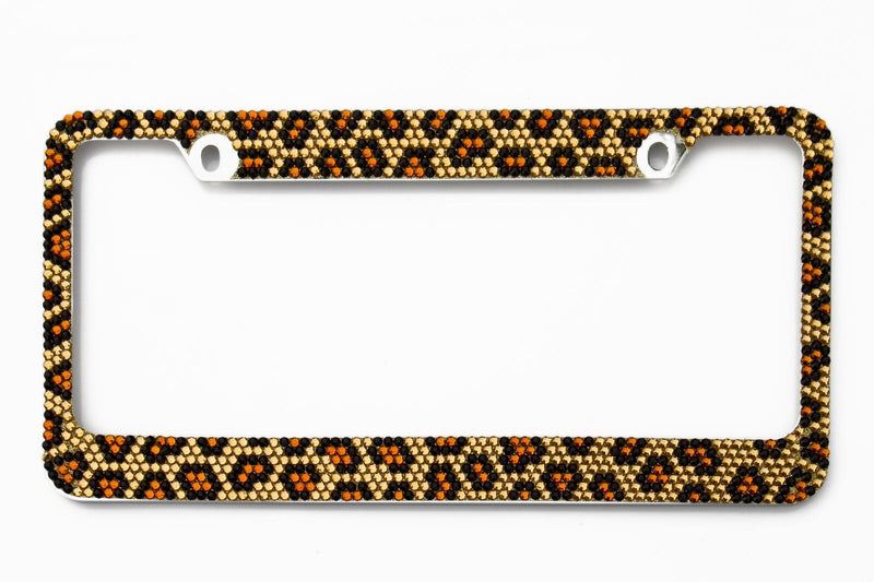 Bling Brown Leopard Diamond Metal License Plate Frame
