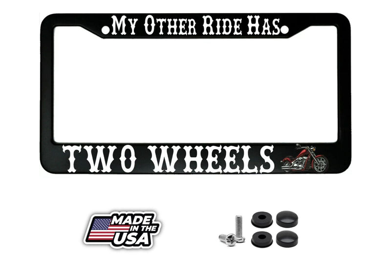 My Other Ride Has Two Wheels Bikers Stainless Steel Car License Plate Frame