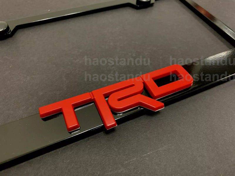 1x red TRD 3D Emblem BLACK Stainless License Plate Frame RUST FREE +ScrewCaps RED