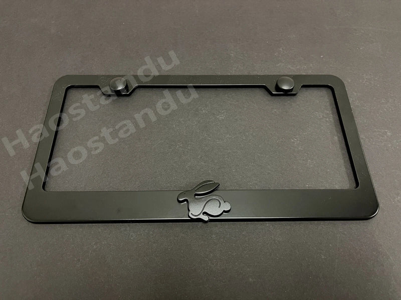 Rabbit 3D Emblem Black Stainless License Plate Frame RUST FREE S.Caps, Black, 1x , 1 Year Manufacturer Warranty