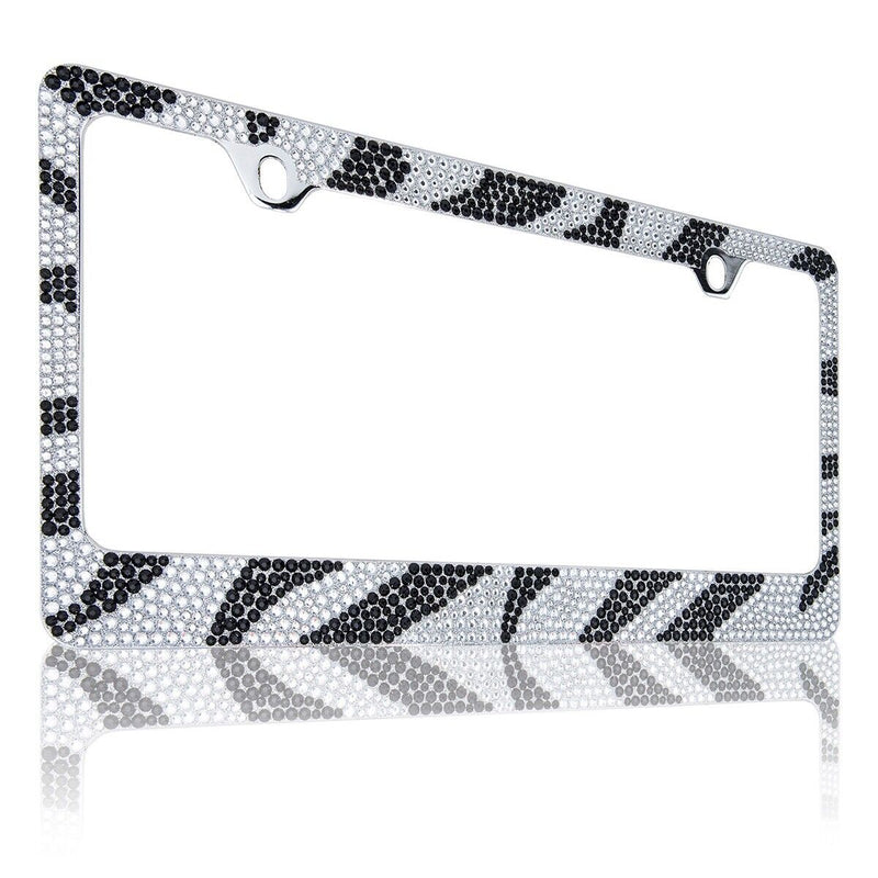 Bling White/Black ZEBRA Designed Crystal Metal License Plate Frame-C