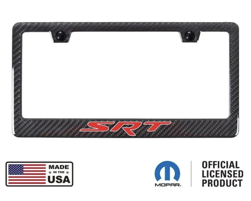SRT Red Logo Black Real 3K Carbon Fiber Finish ABS Plastic License Plate Frame