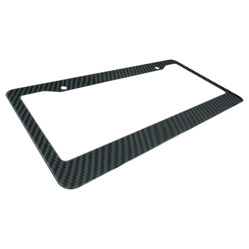 JDM Black Carbon Fiber Look License Plate Frame Cover With Screw Caps