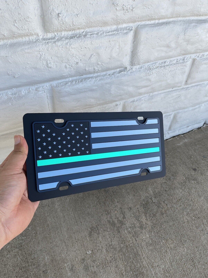 Thin Green Line Vanity License Plate - Tactical Black American Flag