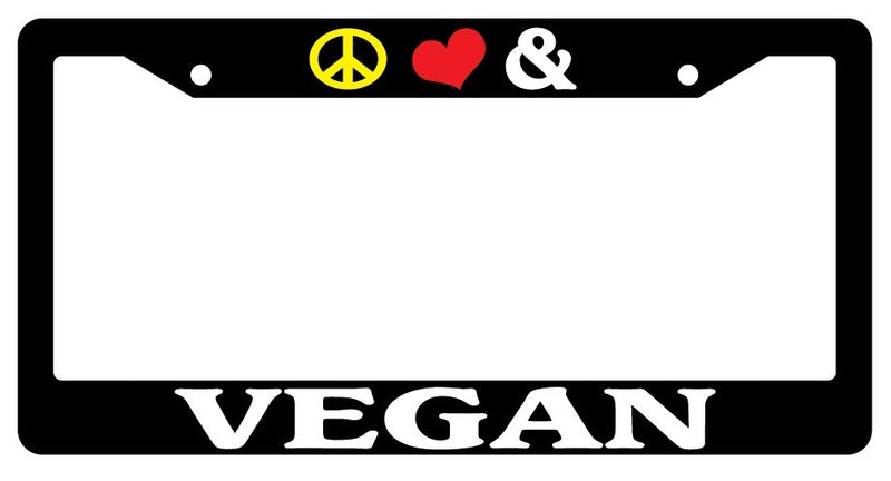 Black License Plate Frame Peace Love And Vegan Auto Accessory Novelty  Mod-GRAPH9856236-2294