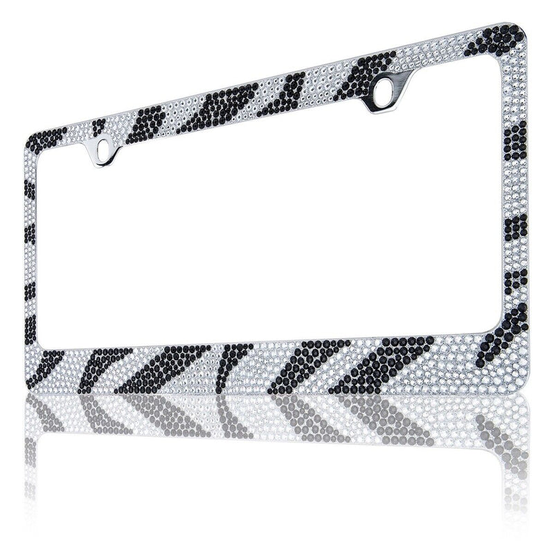Bling White/Black ZEBRA Designed Crystal Metal License Plate Frame-C