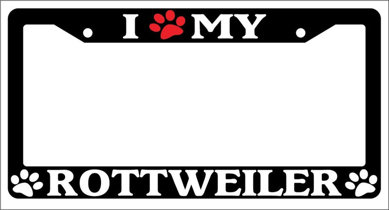 Black License Plate Frame I Heart My Rottweiler (Paw) Auto Accessory 550  Mod-GRAPH9856236-1172