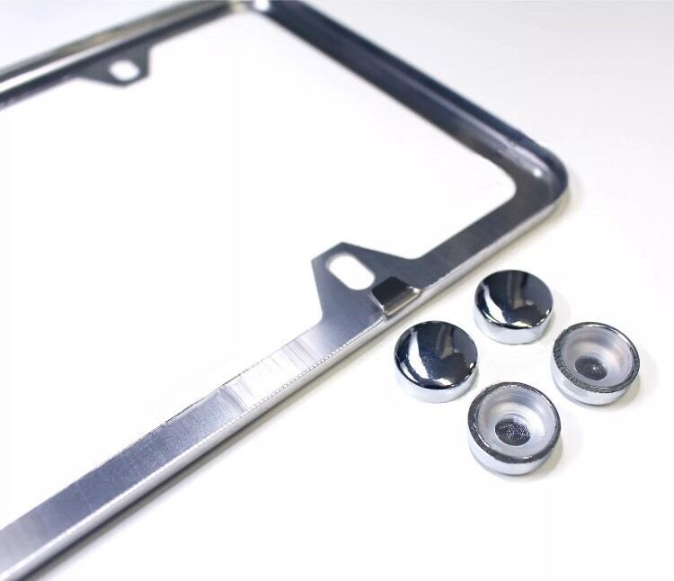 1PC SLIM CHROME STAINLESS STEEL LICENSE PLATE FRAME + SCREW CAPS /SLIM 4 HOLE CF