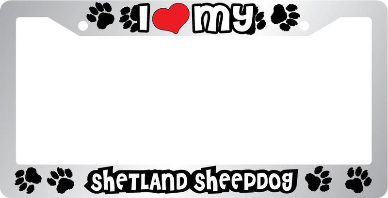 Chrome License Plate Frame I Heart My Shetland Sheepdog Auto Accessory Peticular  Mod-GRAPH9856236-6632