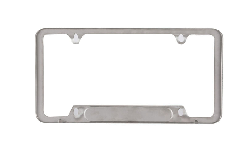 Brush Chrome Stainless Steel License Plate Frame with Real Carbon Fiber Insert