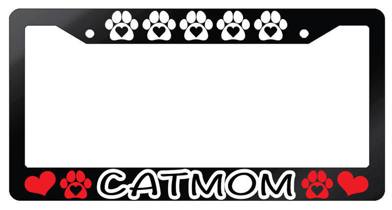 Cat Mom Heart Paws Design 2A Glossy Black Plastic License Plate Frame  Mod-GRAPH9856236-7359