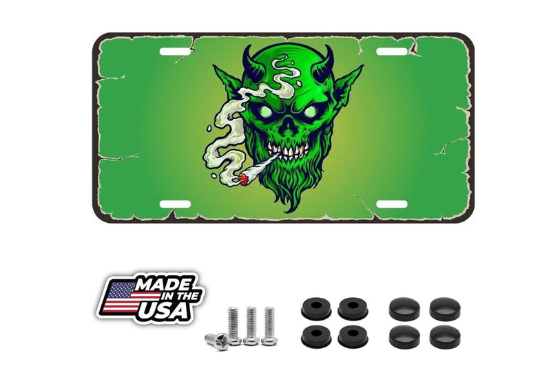Angry Devil Smokes Marijuana Weed Joint Aluminum Car License Plate Tag LP548