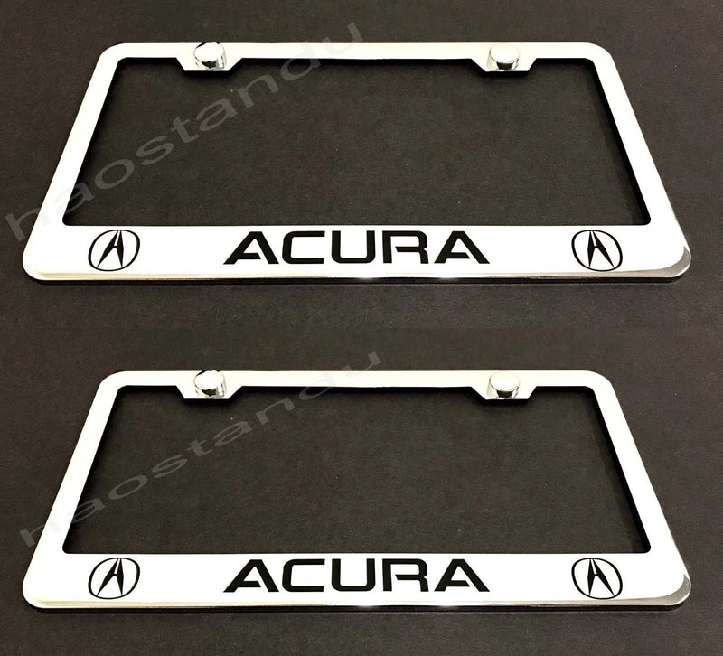 2x ACURA STAINLESS Chrome License Plate Frame w/screw Caps Style LL 2003-2018