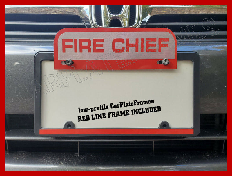 ALUMINUM FIRE CHIEF PLATE TOPPER WITH RED LINE LICENSE PLATE FRAME
