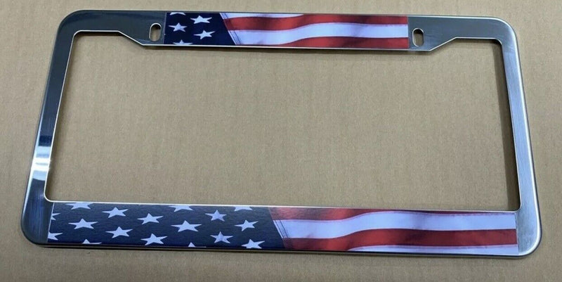 USA US American Flag Mirror Chrome Finish metal License Plate Frame NEW Patroit